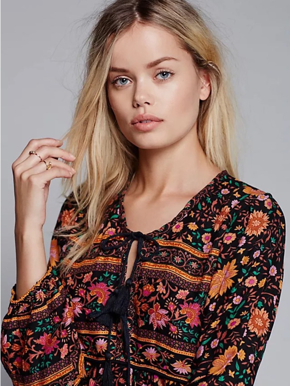 Spell folk winter garden large black Floral Midi Dress with Orange & Pink